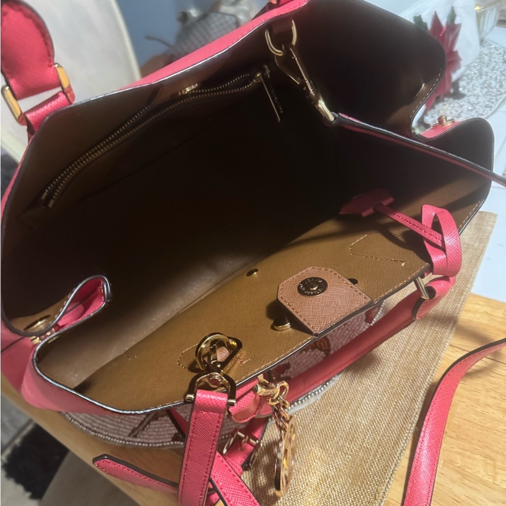 Michael Kors Coral-Pink Saffiano Satchel with MK Charm - Picture 8 of 9